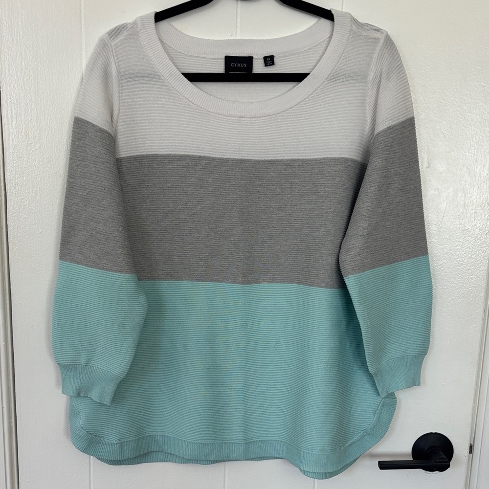 Cyrus Women's Color Block Sweater - White, Gray, and Blue - Size 1X